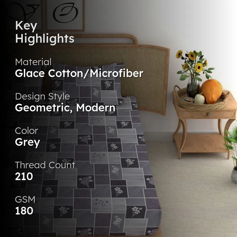 Veronica Printed Microfiber Bedsheet (Silver Grey) - 180 GSM media 2