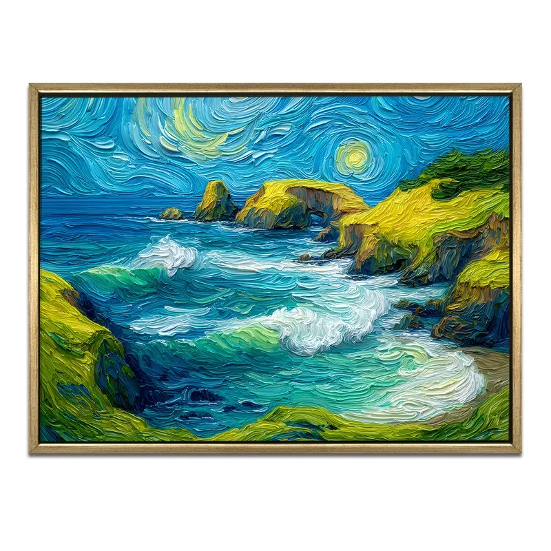 Moonlit Coast Canvas Wall Painting With Frame media 3