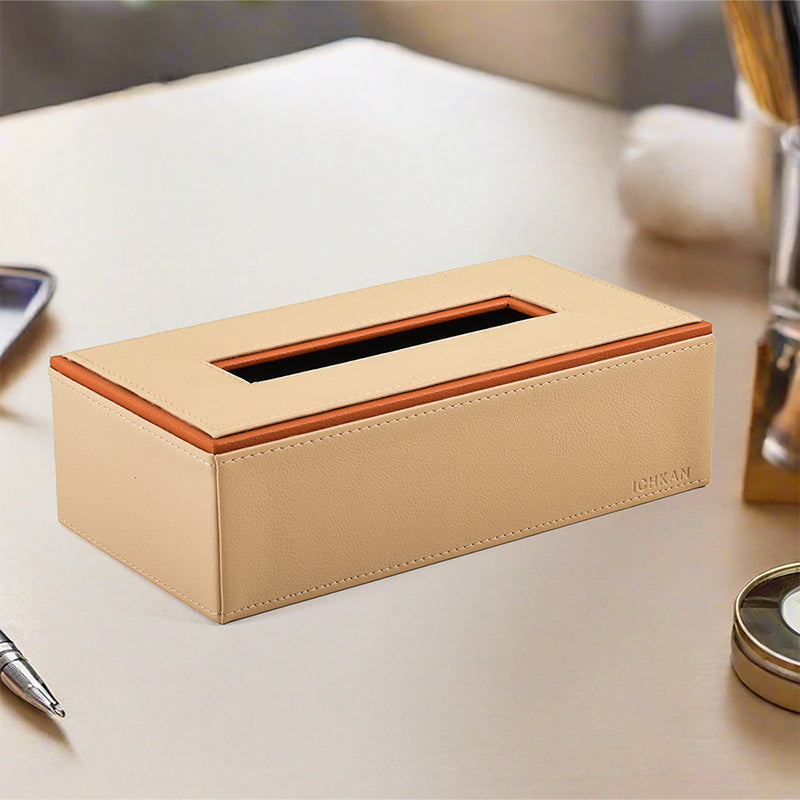 Tisca Edge Faux Leather Tissue Box - Beige