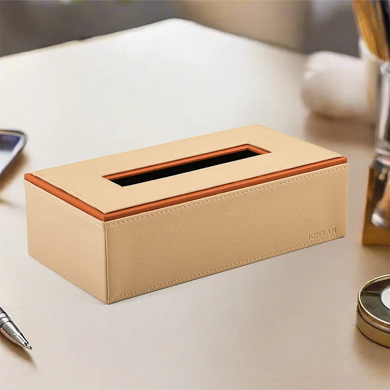 Tisca Edge Faux Leather Tissue Box - Beige media 1