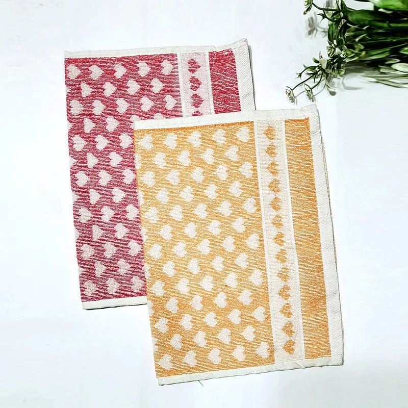 Love Lace Cotton Hand Towel (Orange & Pink) - Set Of Two media 1