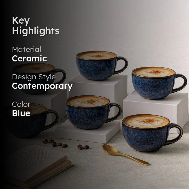 Cuddle Ceramic Tea Cup (250 mL Each),Dark Blue) - Set Of Six media 2
