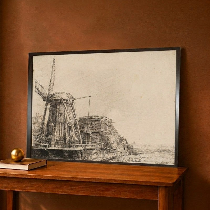 Somewhat Dilapidated Dutch Windmill Canvas Wall Painting - 12 x 9 Inches