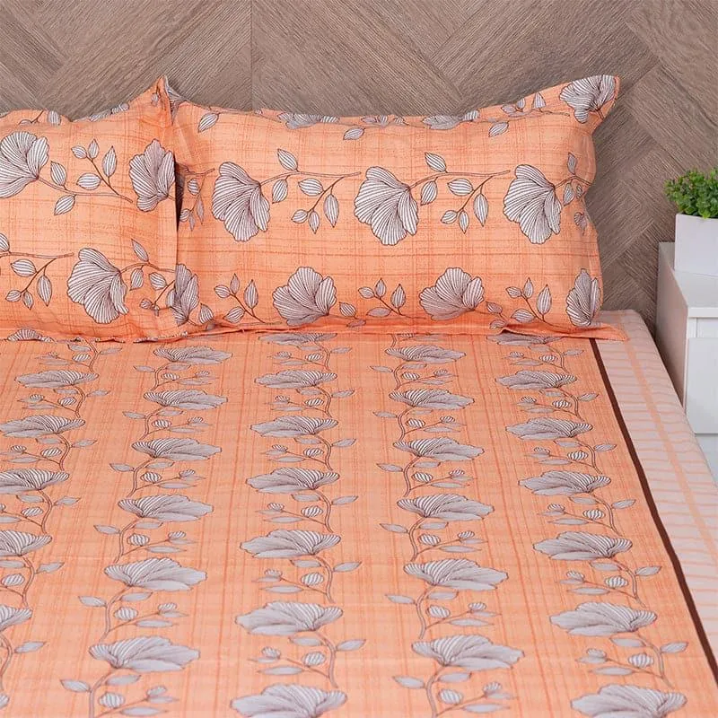 Manora Floral Cotton Bedsheet (Orange) - 144 TC media 3