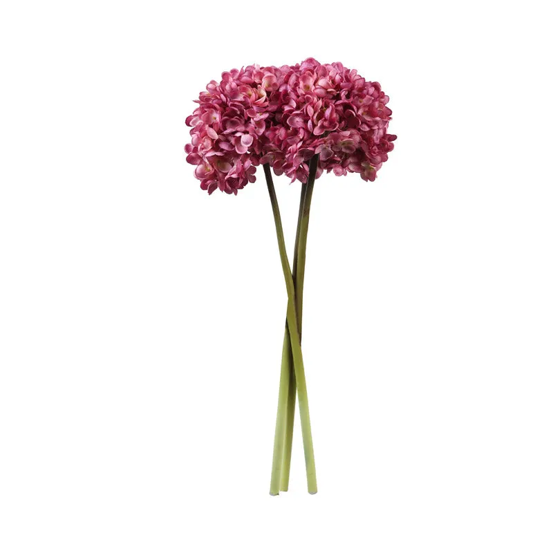 Artificial Realistic Fabric Hydrangea Flower Stick (Dark Pink) - Set Of Three media 3
