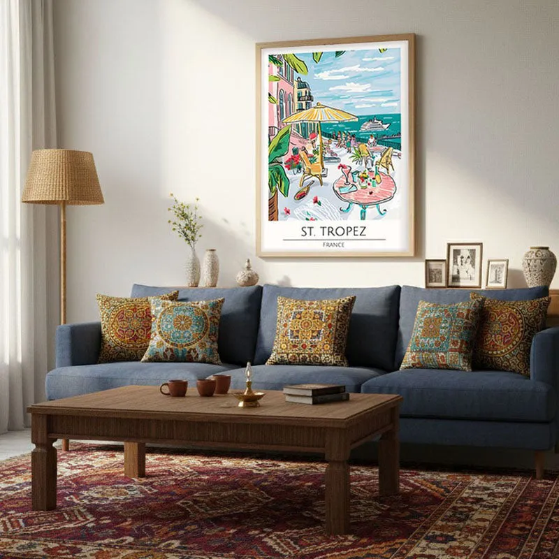 Vintage Saint - Tropez Framed Canvas Archival Canvas Wall Painting - Natural Brown Frame media 4