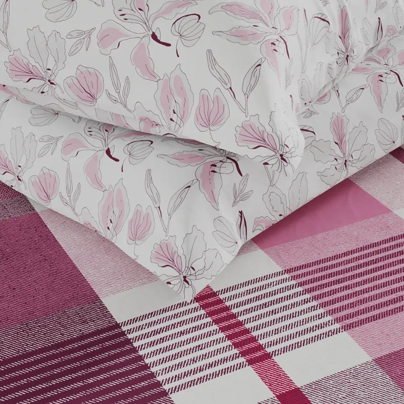 Check Flora Microfiber Microfiber Bedsheet (Maroon, Pink) - 150 GSM media 6