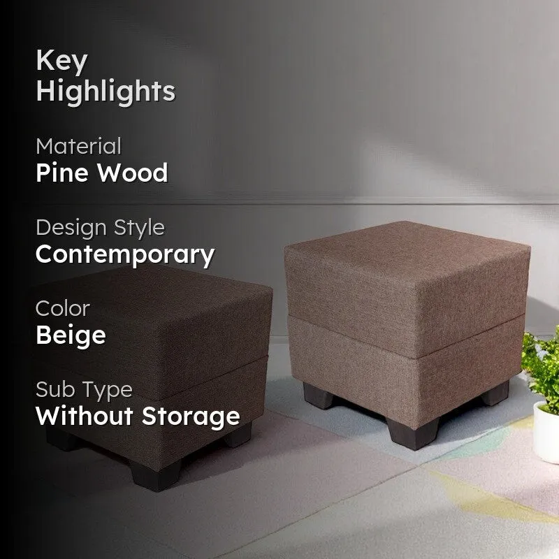 Krixon Pine Wood Pouffe (Beige) - Set Of Two media 2