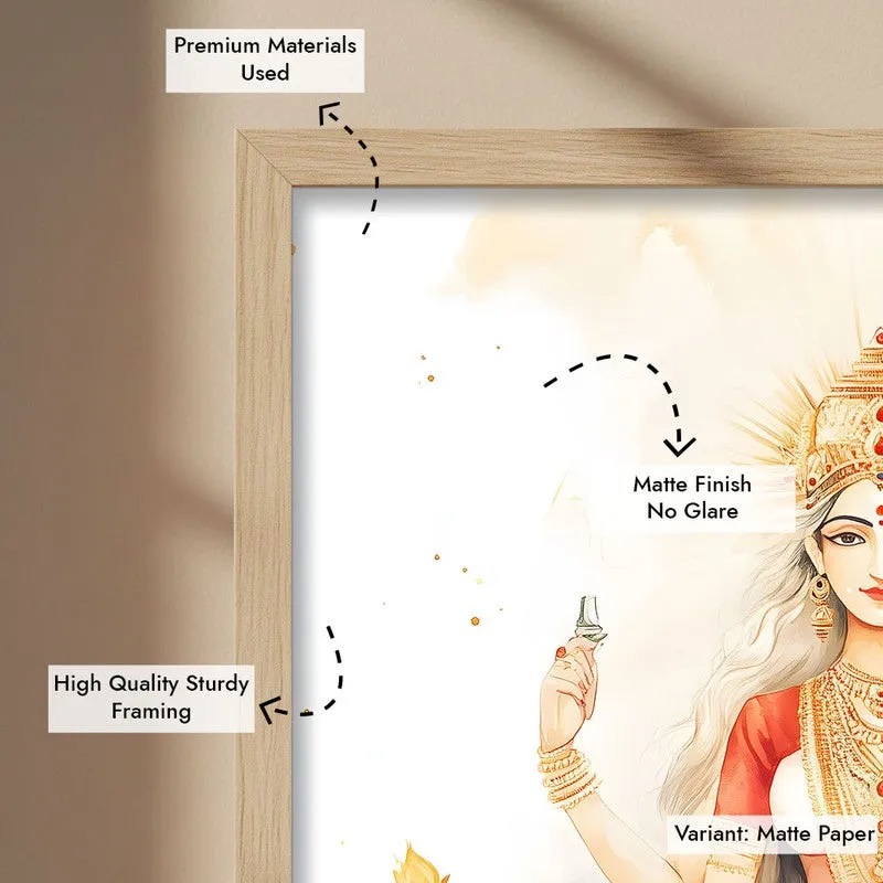 Mahishasura Mardhini Spiritual Archival Paper Wall Painting - Natural Brown Frame media 6