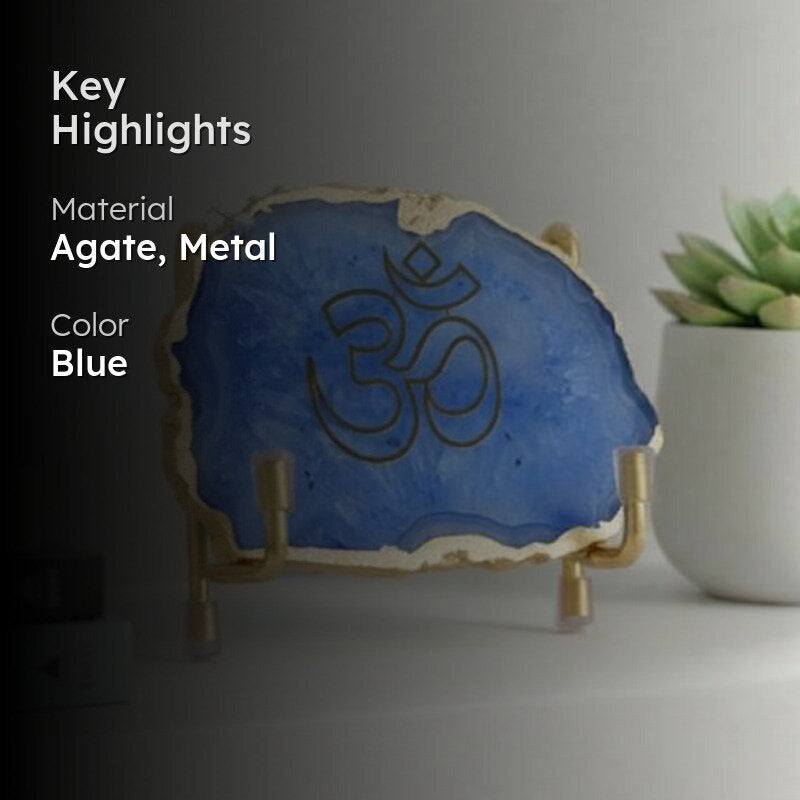 Om Handcrafted Agate Religious Accent - Blue media 2