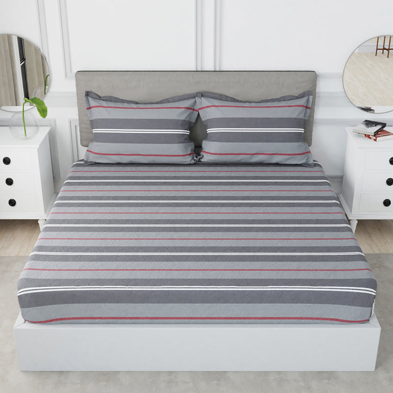 Nautica Stripe Symphony Cotton Bedsheet (Red & Grey) - 210 TC media 3