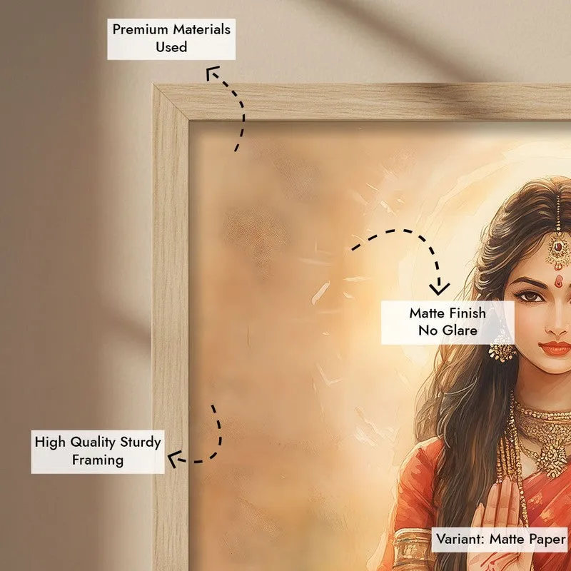 Nrithya Saraswati Spiritual Archival Paper Wall Painting - Natural Brown Frame media 6