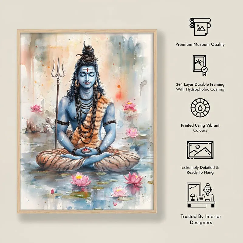 Adiyogi Shankara Spiritual Archival Paper Wall Painting - Natural Brown Frame media 8