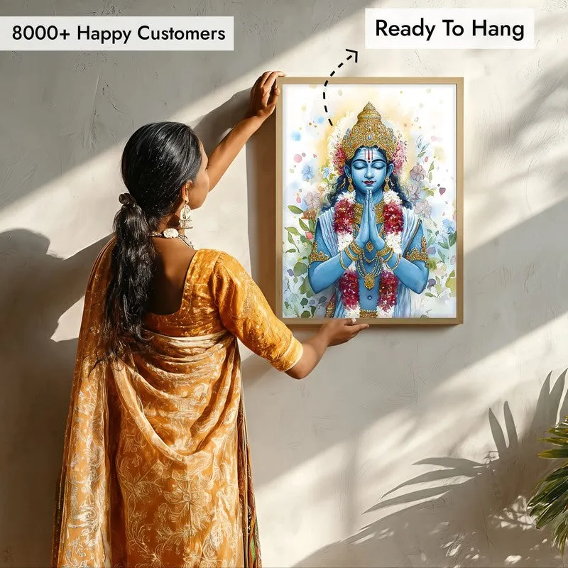 Hari Govinda Spiritual Archival Paper Wall Painting - Natural Brown Frame media 7