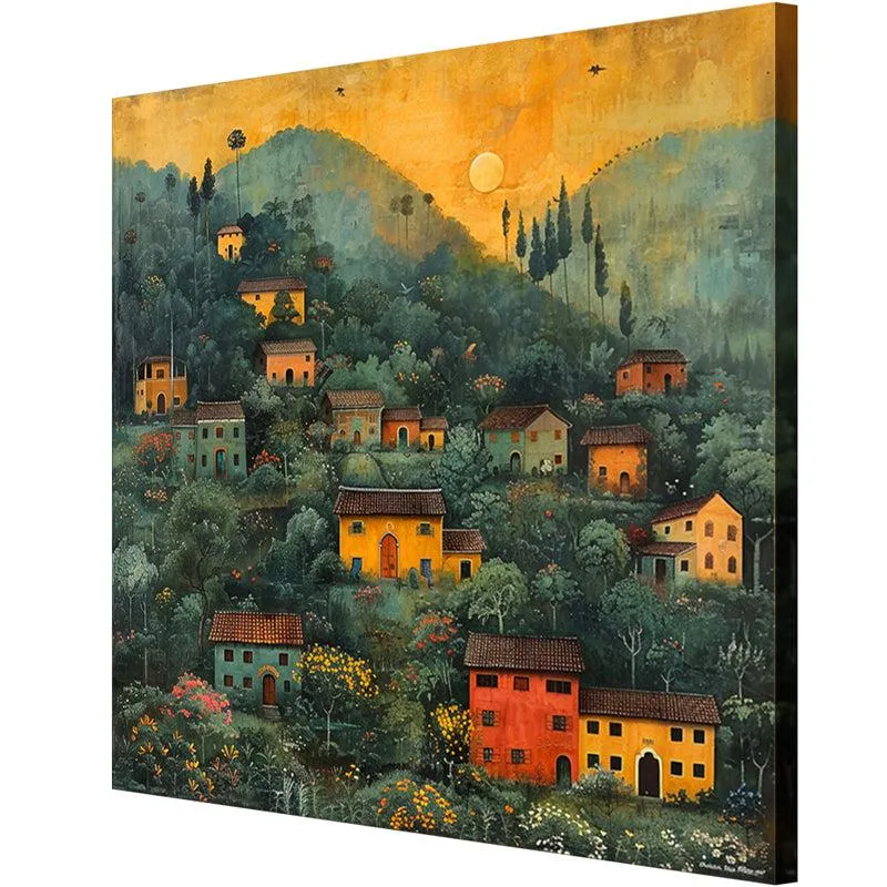 Hillside Nestled Houses Poly Canvas Wall Painting media 5