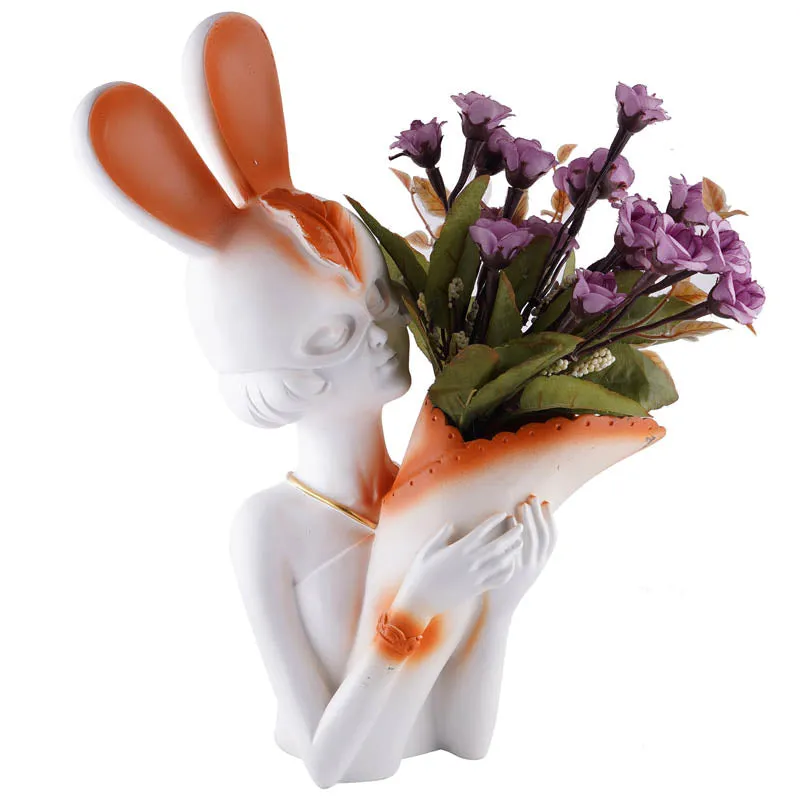 Thaisa Polyresin Vase - White & Orange media 3