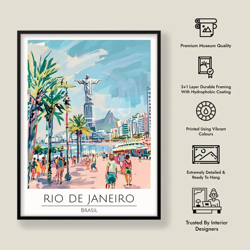 Vintage Rio De Janeiro  Framed Canvas Wall Painting media 8