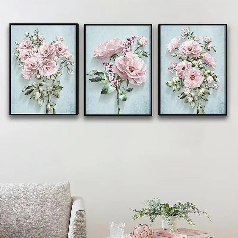 Rosa Realm Wall Painting - Set Of Three media 1