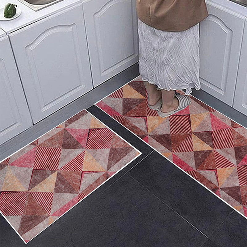 PatternShift Polyester Kitchen Floor Mats (Red) - Set of Two media 5