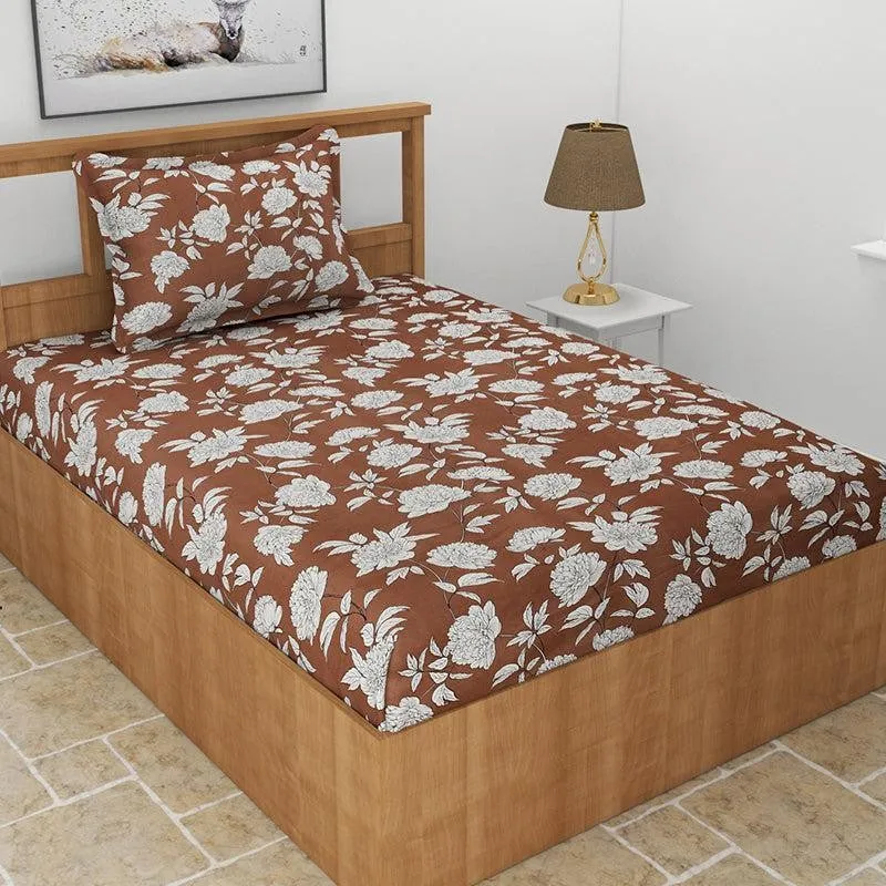 Petunia Floral Microfiber Bedsheet (Coffee Brown) - 140 GSM media 1