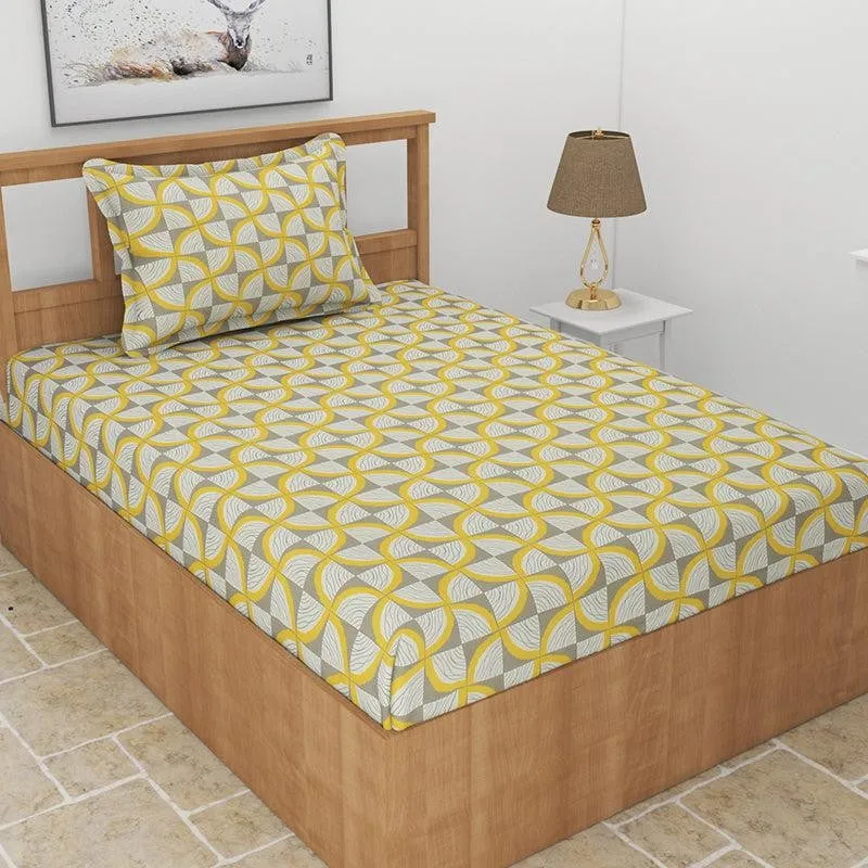 Selenia Floral Microfiber Bedsheet (Grey & Yellow) - 130 GSM media 1