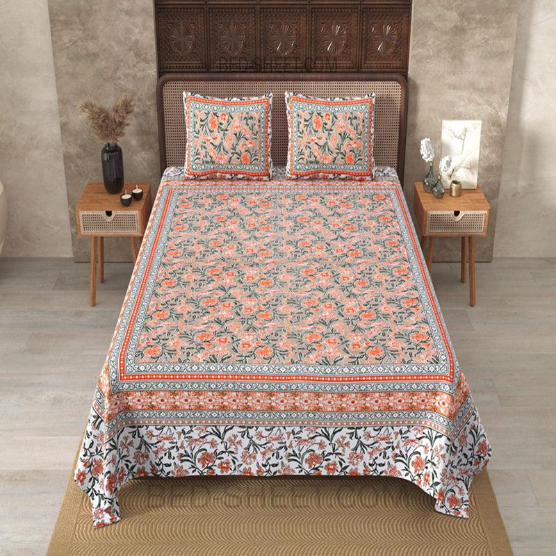 Nagumo Floral Cotton Bedsheet (Orange) - 180 TC media 4