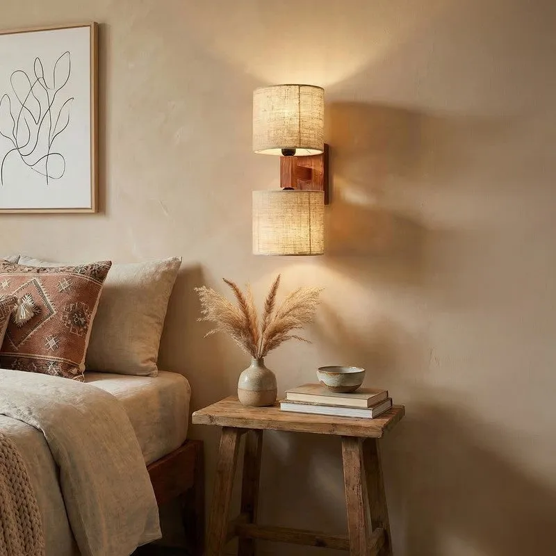 Twin WarmAura Wooden Wall Lamp - Brown media 3