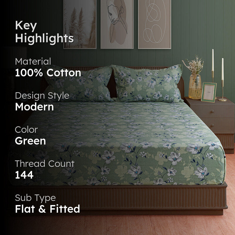 Swayam Anvitha Floral Cotton Bedsheet (Green) - 144 TC media 2