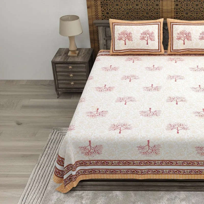 Gridor Cotton Bedsheet (Beige,Red) - 240 TC media 3