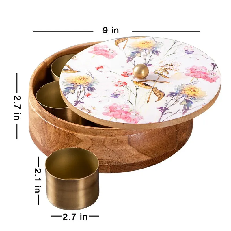 Opulia Teak Wood Round Masala Box - Three Piece Set media 8