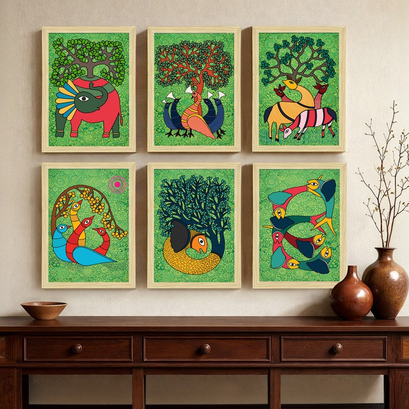 Primal Paper Wall Painting With Frame - Set Of Six media 6