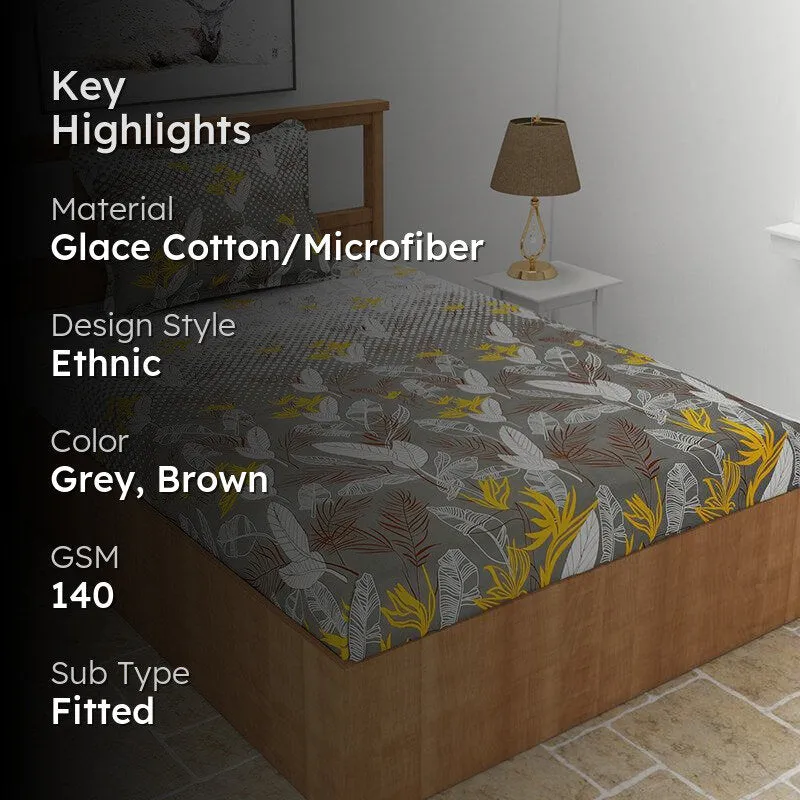 Lale Floral Fitted Microfiber Bedsheet (Charcoal Grey) - 140 GSM media 2