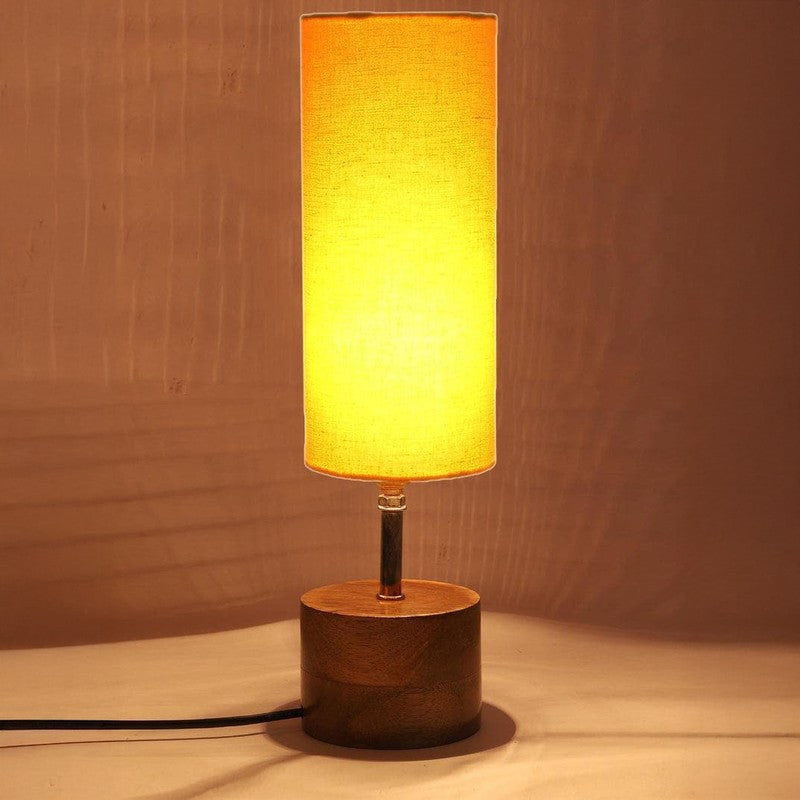 Rustic Wood & Fabric Table Lamp - Yellow,Brown media 5