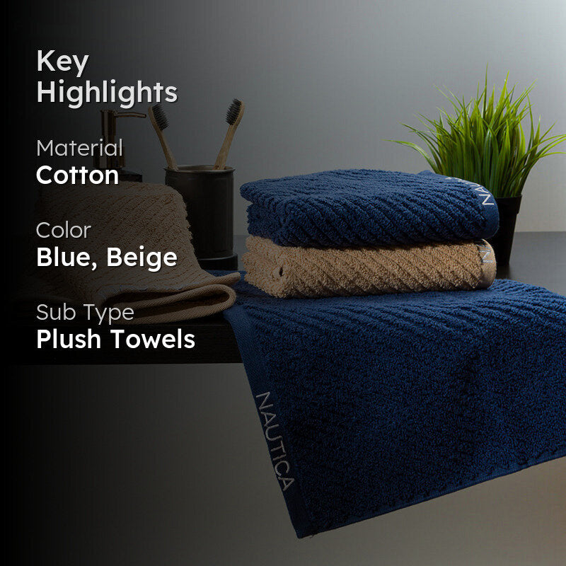 Nautica Riviera Soft Cotton Hand & Face Towel (Navy Blue & Light Tan) - Set Of Four media 2