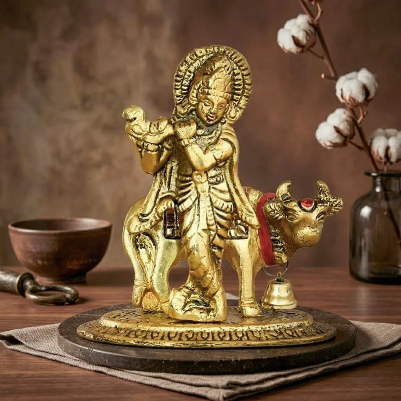 Lord Krishna And Sacred Cow Idol media 4