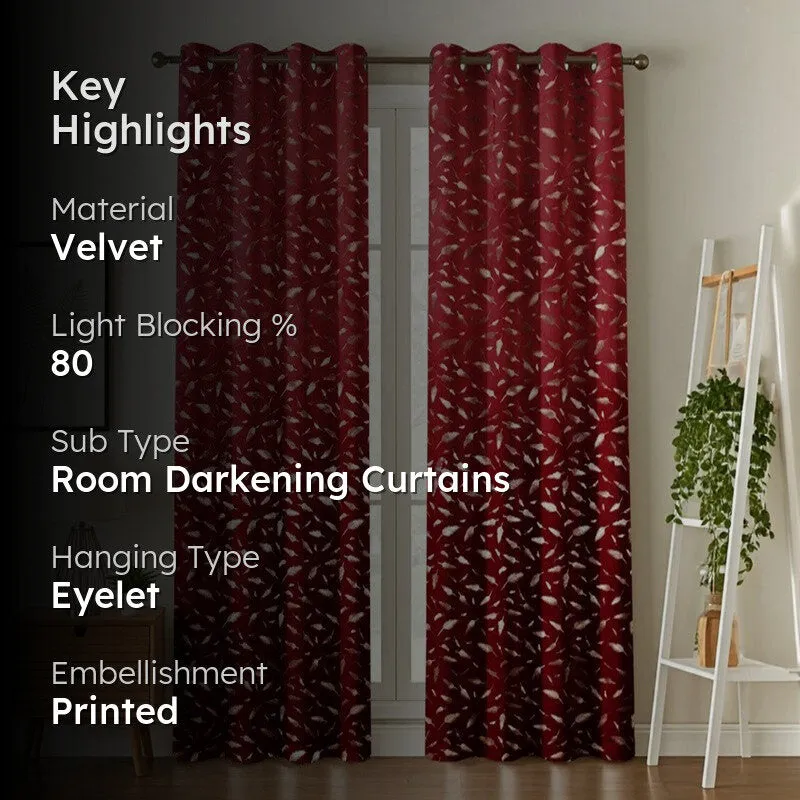 Glow Mist Printed Velvet Curtains (Maroon,Gold) - Set Of Two media 2