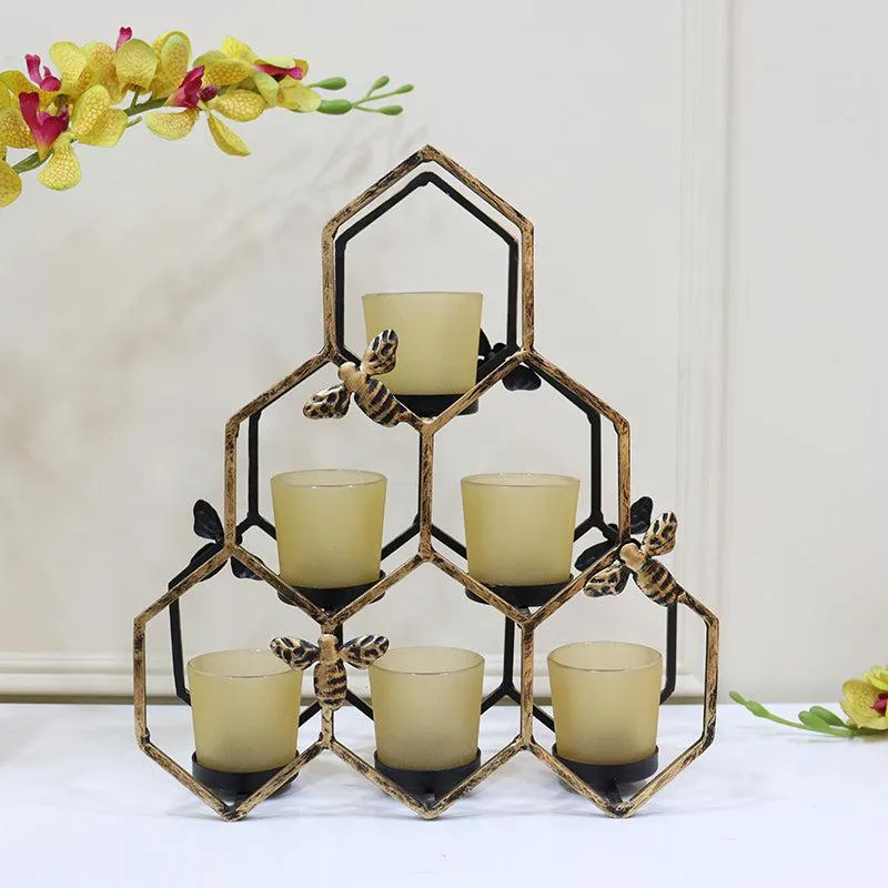 Hexova Comb Tealight Candle Holder - Antique Gold media 4