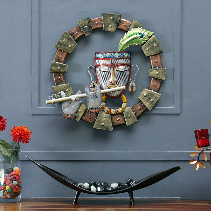 Shri Krishna with Flute Iron Wall Accent