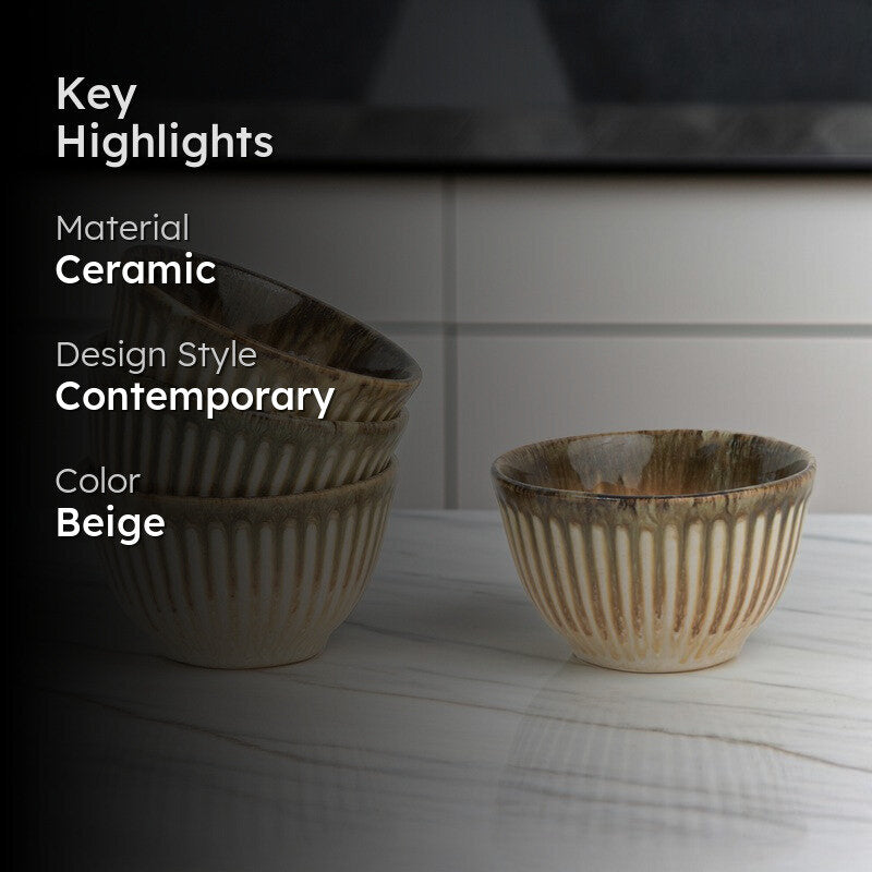 Mintora Beige Ceramic Snack Bowls (180 mL) - Set Of Four media 2