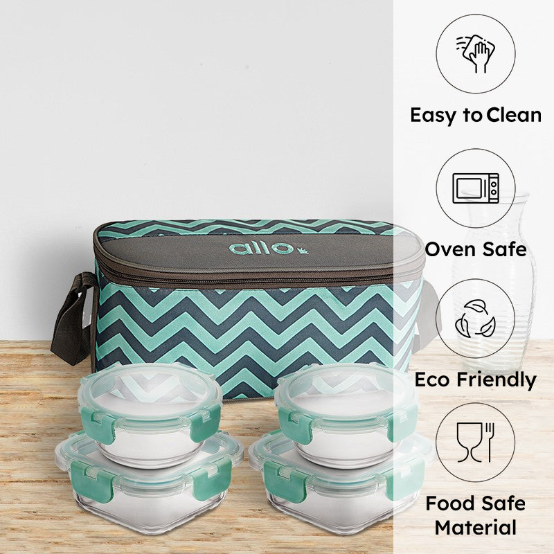 Gobrin Leak Proof Glass Lunch Box with Bag- Set of Four
