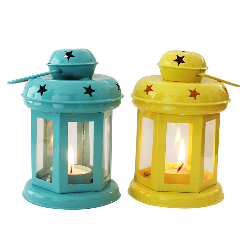 Vaira Lantern Tealight Candle Holder (Aqua Blue & Yellow) - Set Of Two media 3