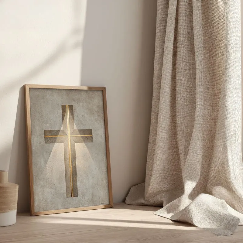 Holy Cross Glow Archival Paper Wall Painting With Brown Frame media 3