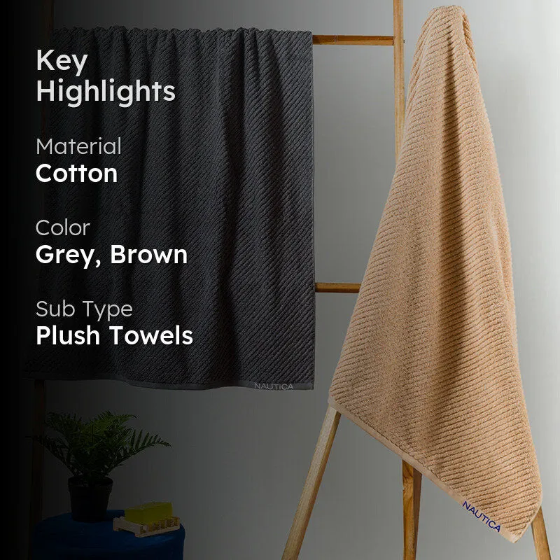 Nautica Riviera Soft Cotton Bath Towel (Dark Grey & Light Tan) - Set Of Two media 2