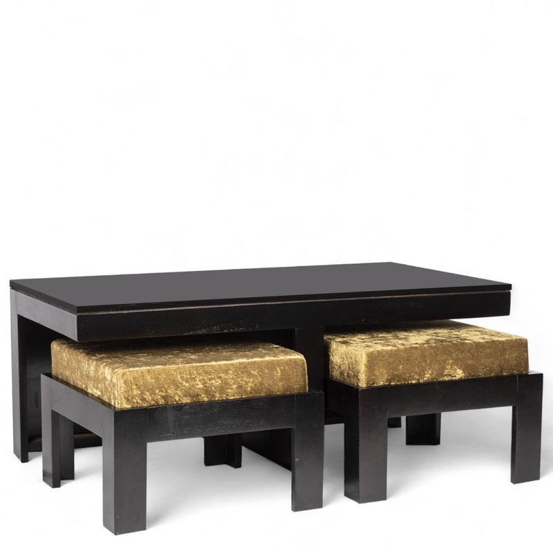 Drexon Sheesham Wooden Center Table with Stools (Black,Gold) - Five Piece Set media 4