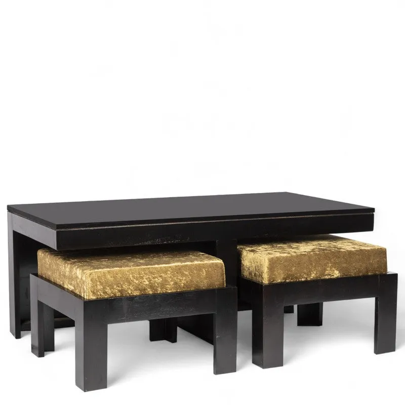 Drexon Sheesham Wooden Center Table with Stools (Black,Gold) - Five Piece Set media 4