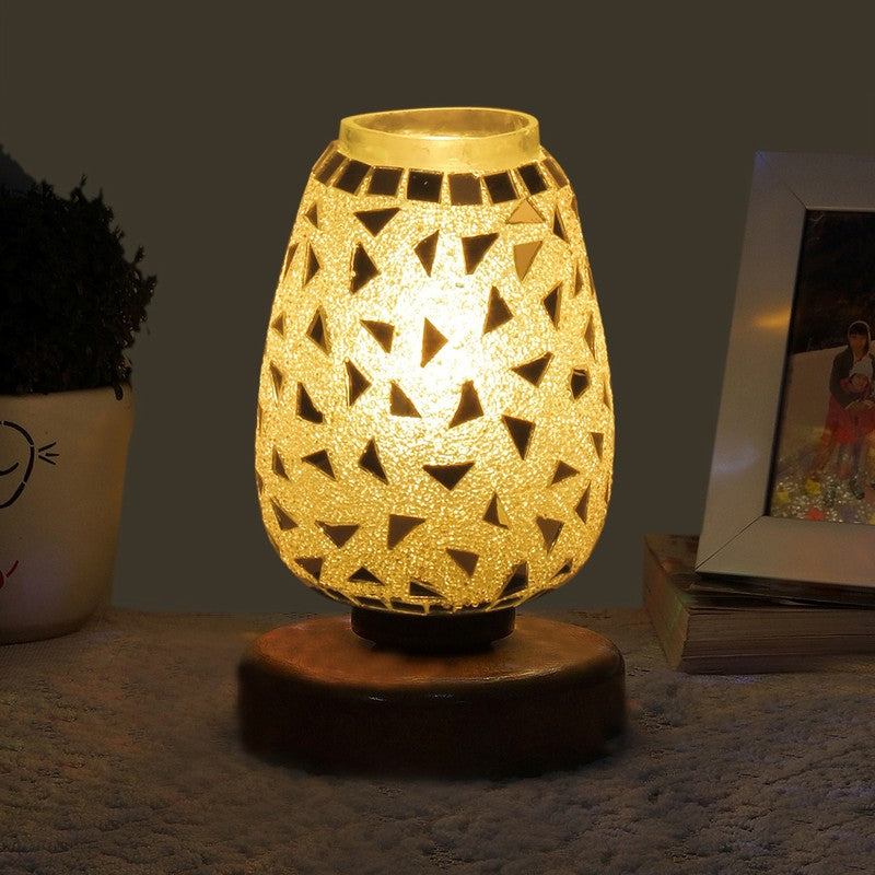 Aurabeam Mosaic Glass Table Lamp With Wooden Base