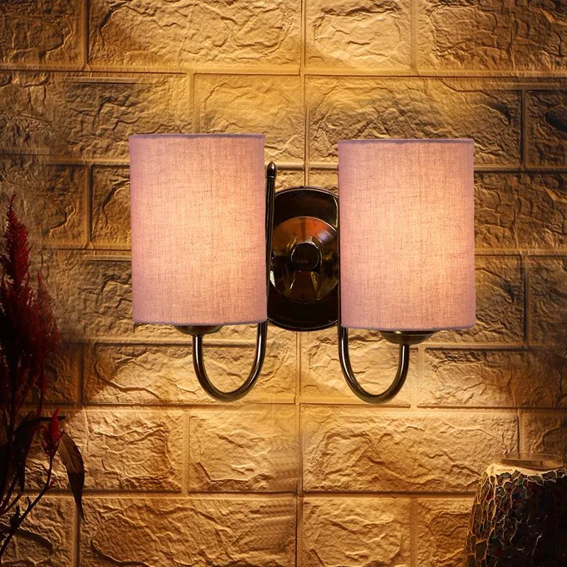Veda Duo Cylindrical Fabric & Metal Wall Lamp - Grey media 1