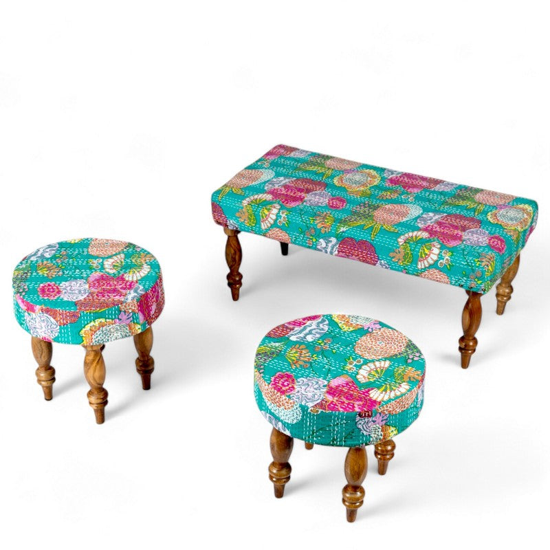 Daxen Sheesham Wooden Bench with Stools (Multicolor) - Three Piece Set media 3