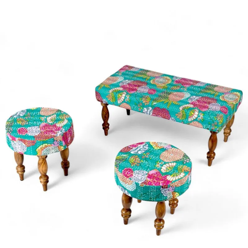 Daxen Sheesham Wooden Bench with Stools (Multicolor) - Three Piece Set media 3