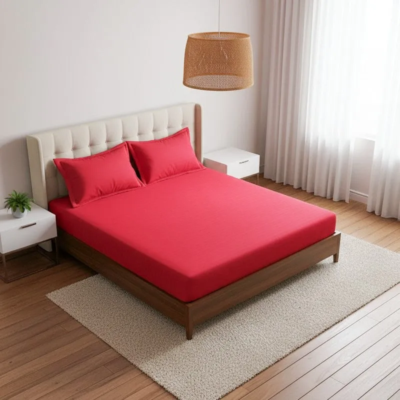 Baria Solid Cotton Bedsheet (Red) -200 TC media 1